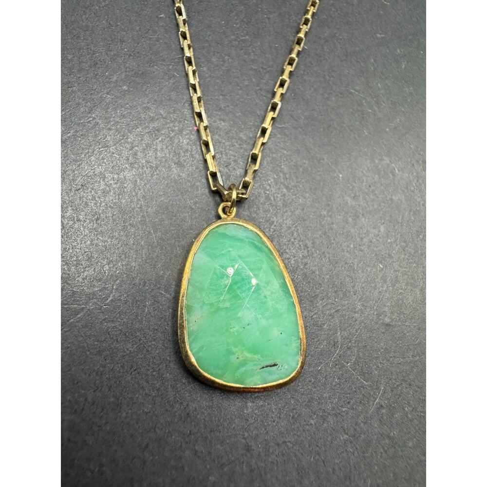 Vtg 14k Gold Filled Chain Necklace Green Jade 925 Sterling Silver Gold Pendant